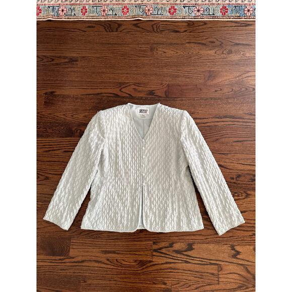 Quilted Jacket Mint Pearl Wedding Guest Church Modest Special Occasion Costume - Picture 3 of 13